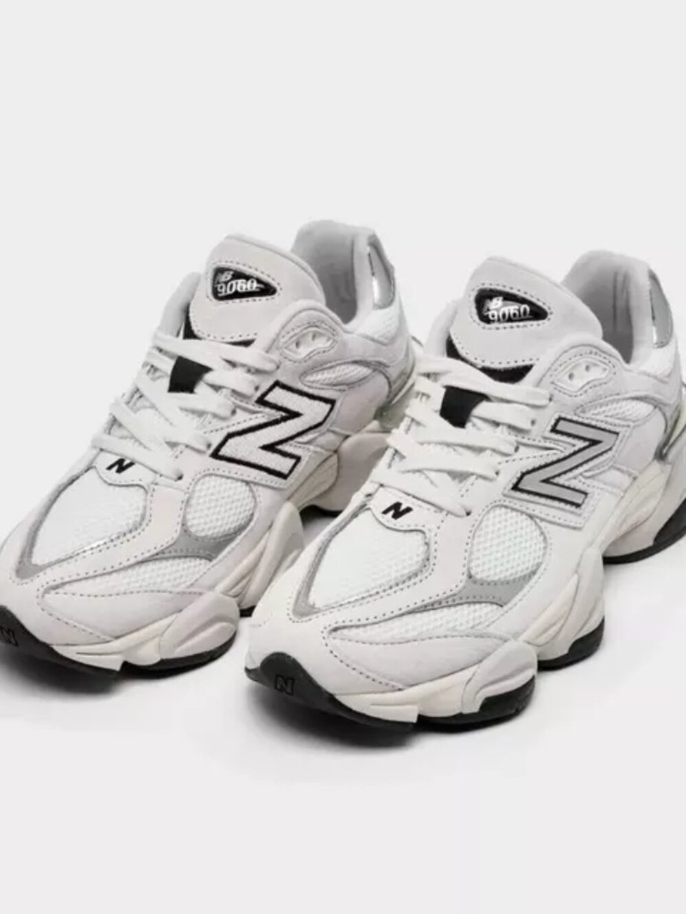 Women's New Balance 9060 Shoes - White Black Silver Metallic U9060JRB - Picture 5 of 9